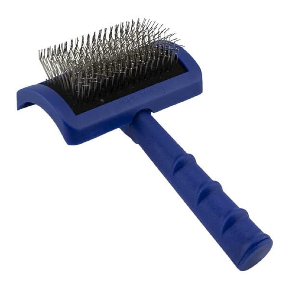 Show Tech Tuffer Than Tangles Slicker Brush top view highlights ergonomic grip for comfortable grooming sessions