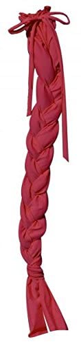 Showman red durable lycra braid-in tail bag illustrating secure drawstring for stable tail management.