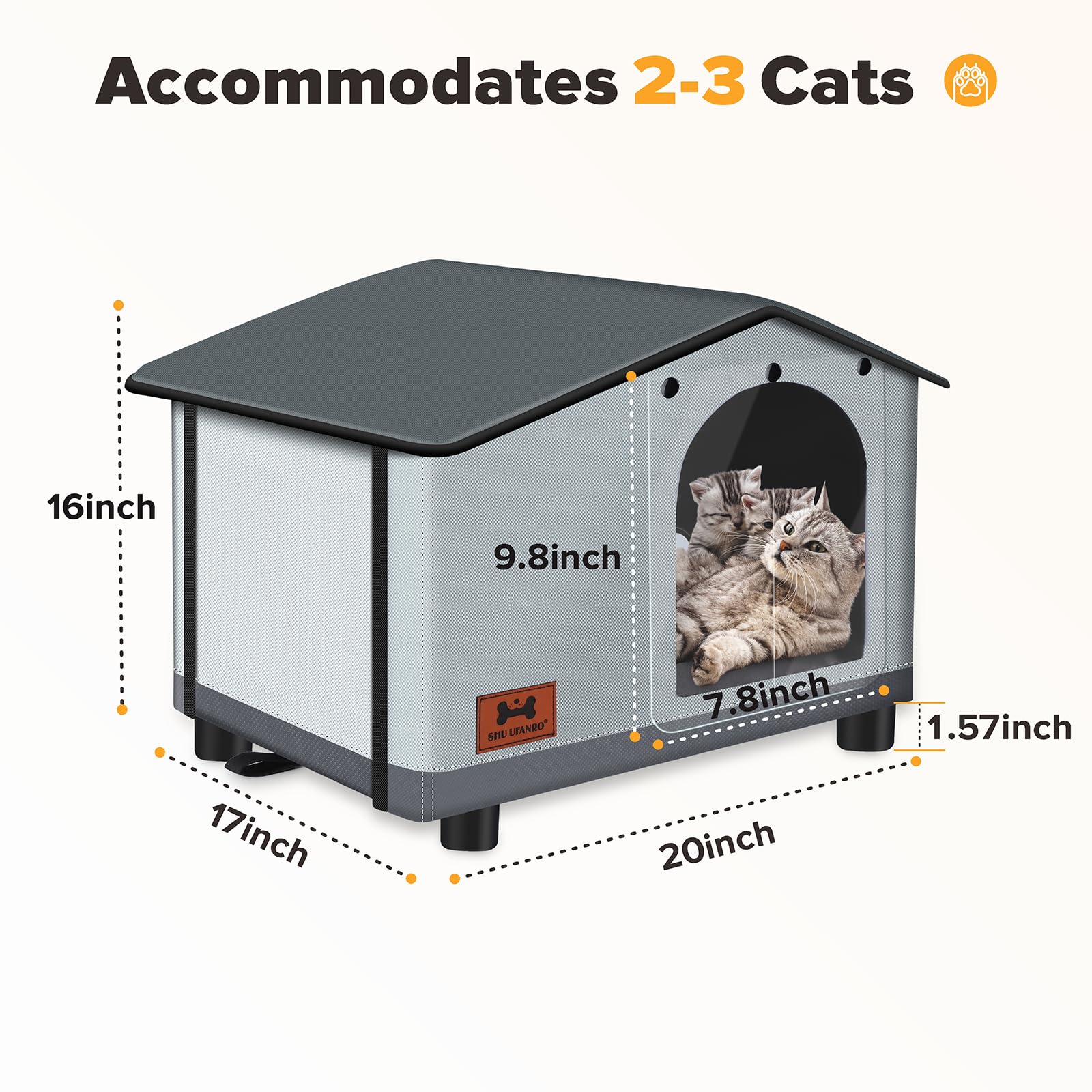 SHU UFANRO spacious 20x17x16in cat house fits multiple cats.