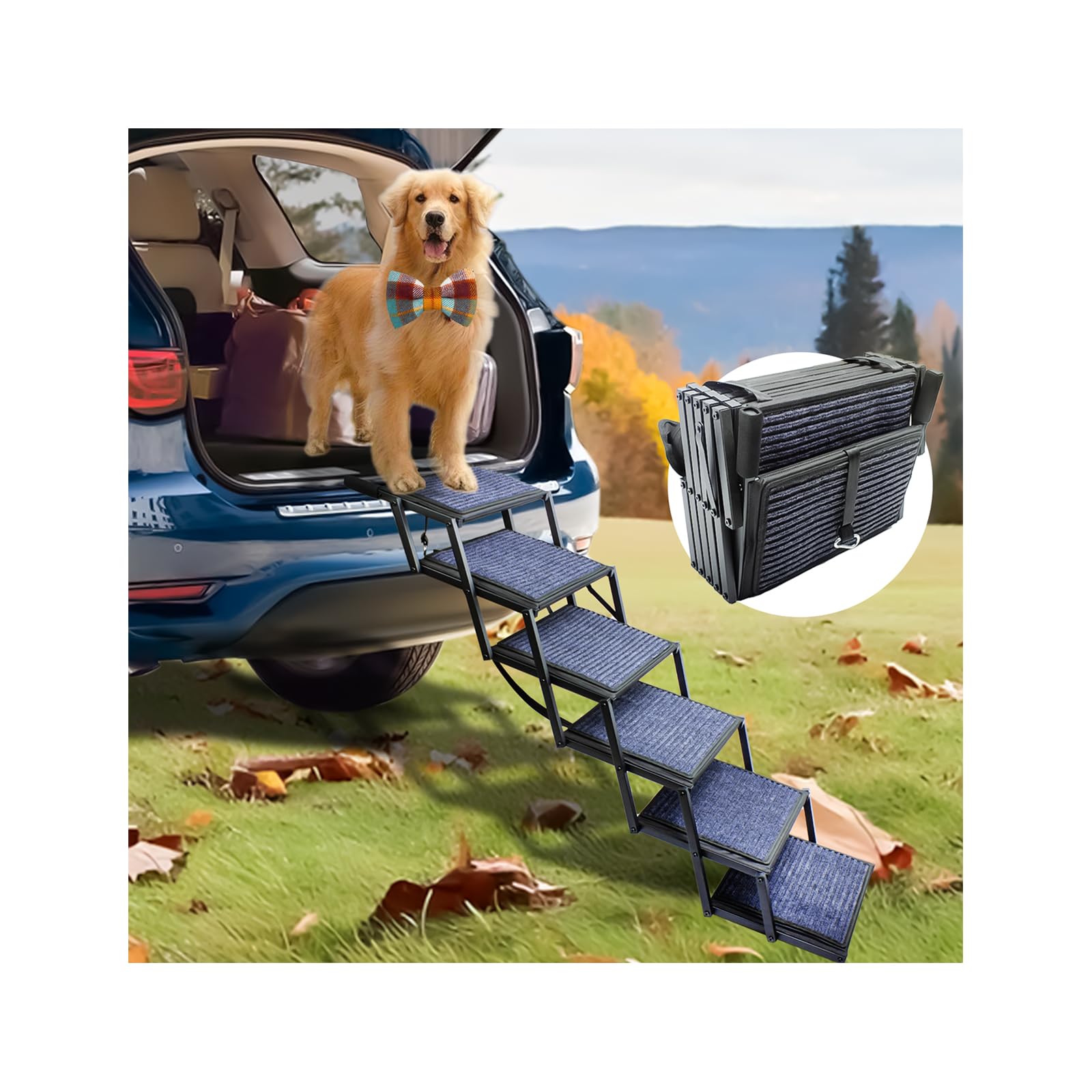 SHUNLONG dog ramp folded for compact storage and easy transport.