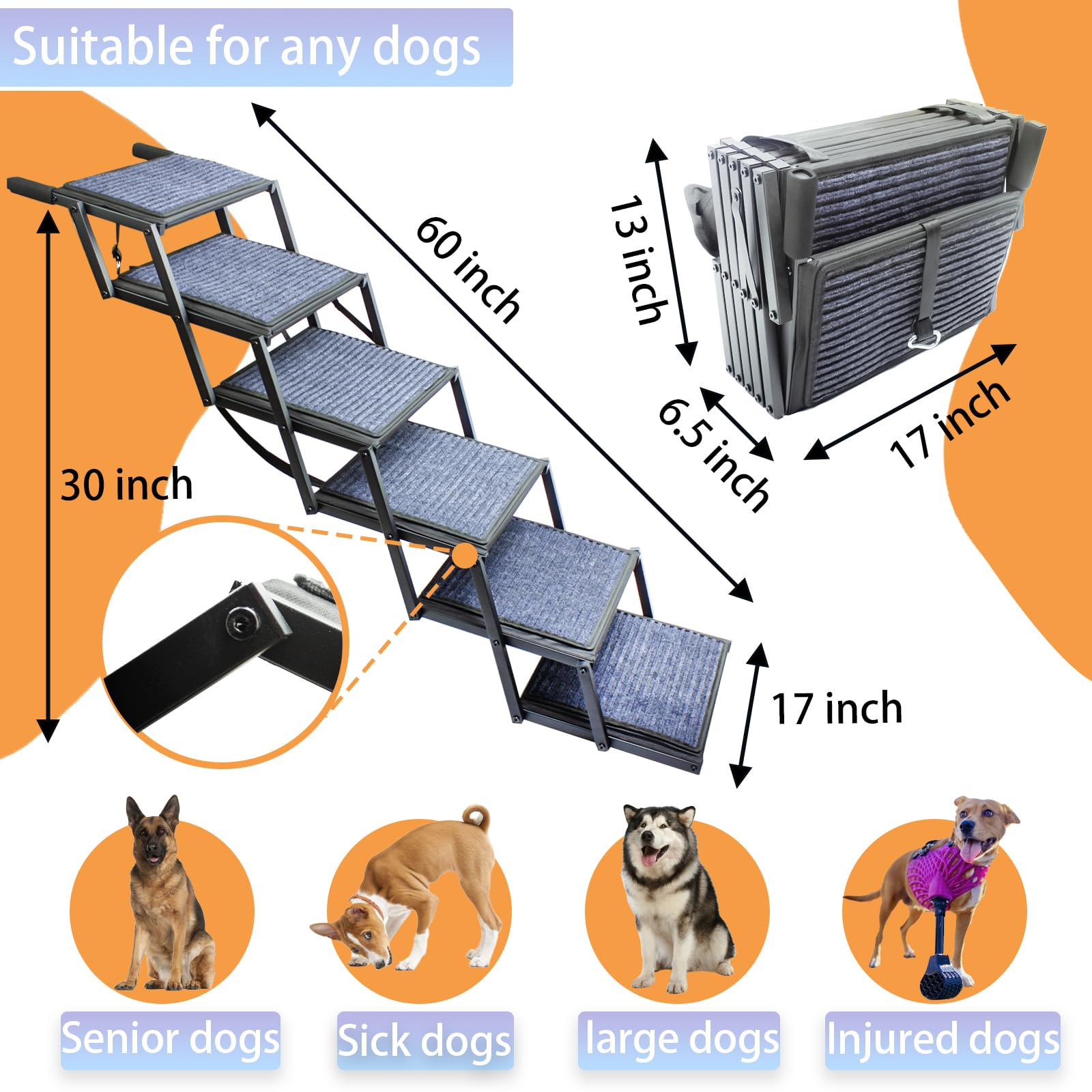 SHUNLONG dog ramp with safety locks for wobble-free stability.