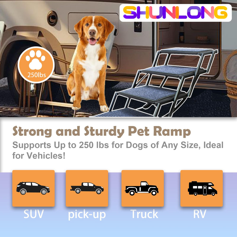 SHUNLONG dog ramp fits most cars, trucks, and SUVs for versatile travel.