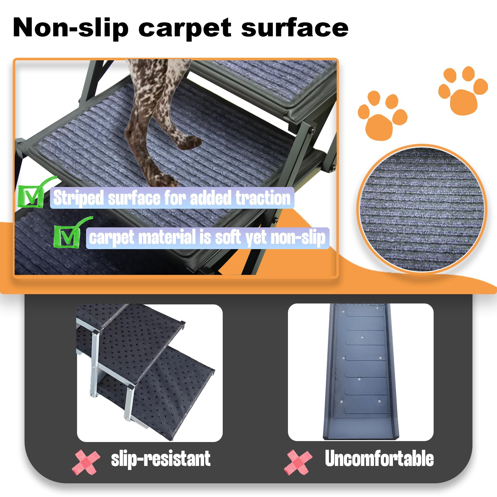 SHUNLONG foldable dog stairs extended 48 inch length demonstrates reach for car access