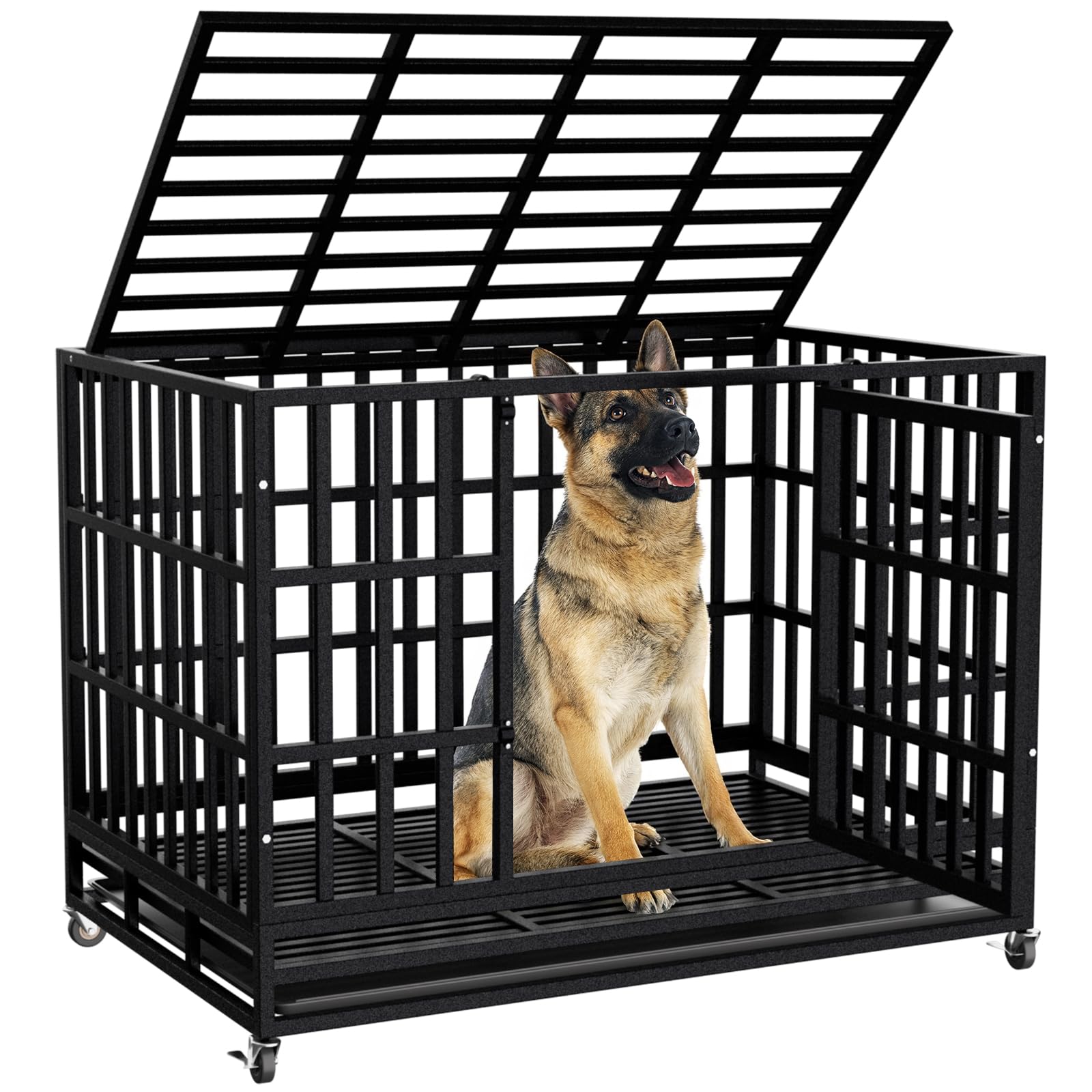 SHUSHIM 48-inch crate with wheels, sturdy rollable transport for large dogs.