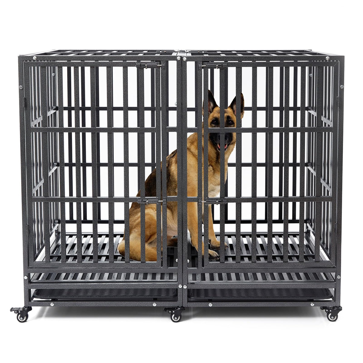 SHUSHIM 54inch heavy-duty dog crate front view with spacious interior for large breeds