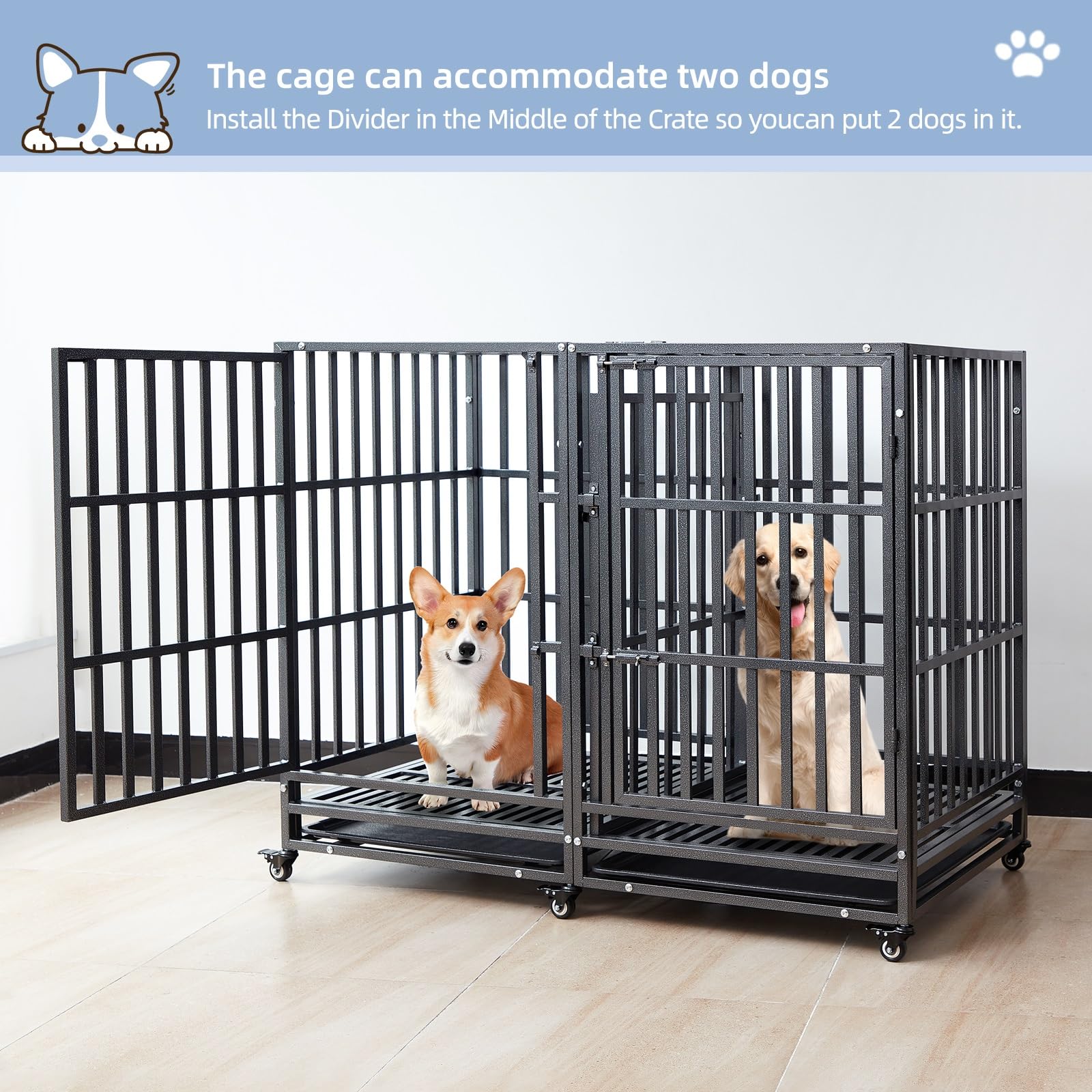 SHUSHIM 54inch interior view shows divider and ample space for two dogs