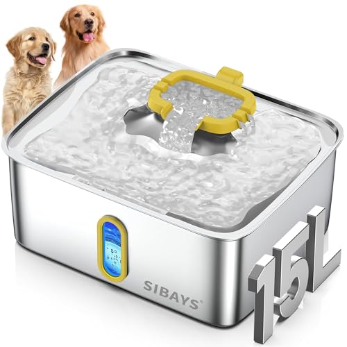 SIBAYS 4Gal water fountain front view showing large capacity for multiple pets.