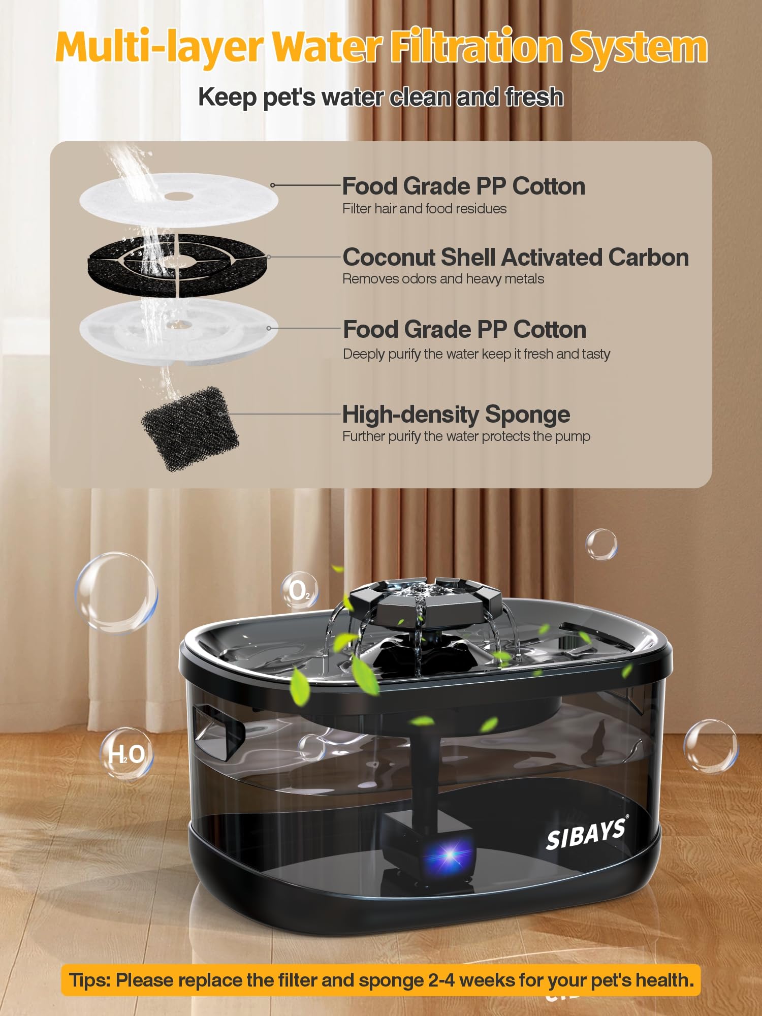 SIBAYS 7-inch filter diameter close-up highlights multi-layer filtration for clean water.