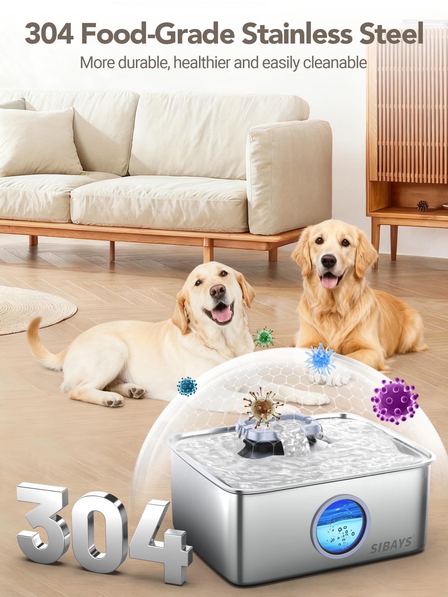 SIBAYS 5-layer filtration system ensures clearer drinking water for pets.