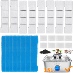 SIBAYS dog water fountain filter packaging shows a 24-piece replacement kit for maintenance.