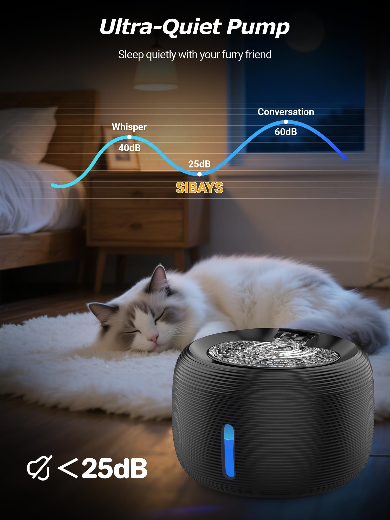 SIBAYS FS77 cat water fountain - filtration system removes debris
