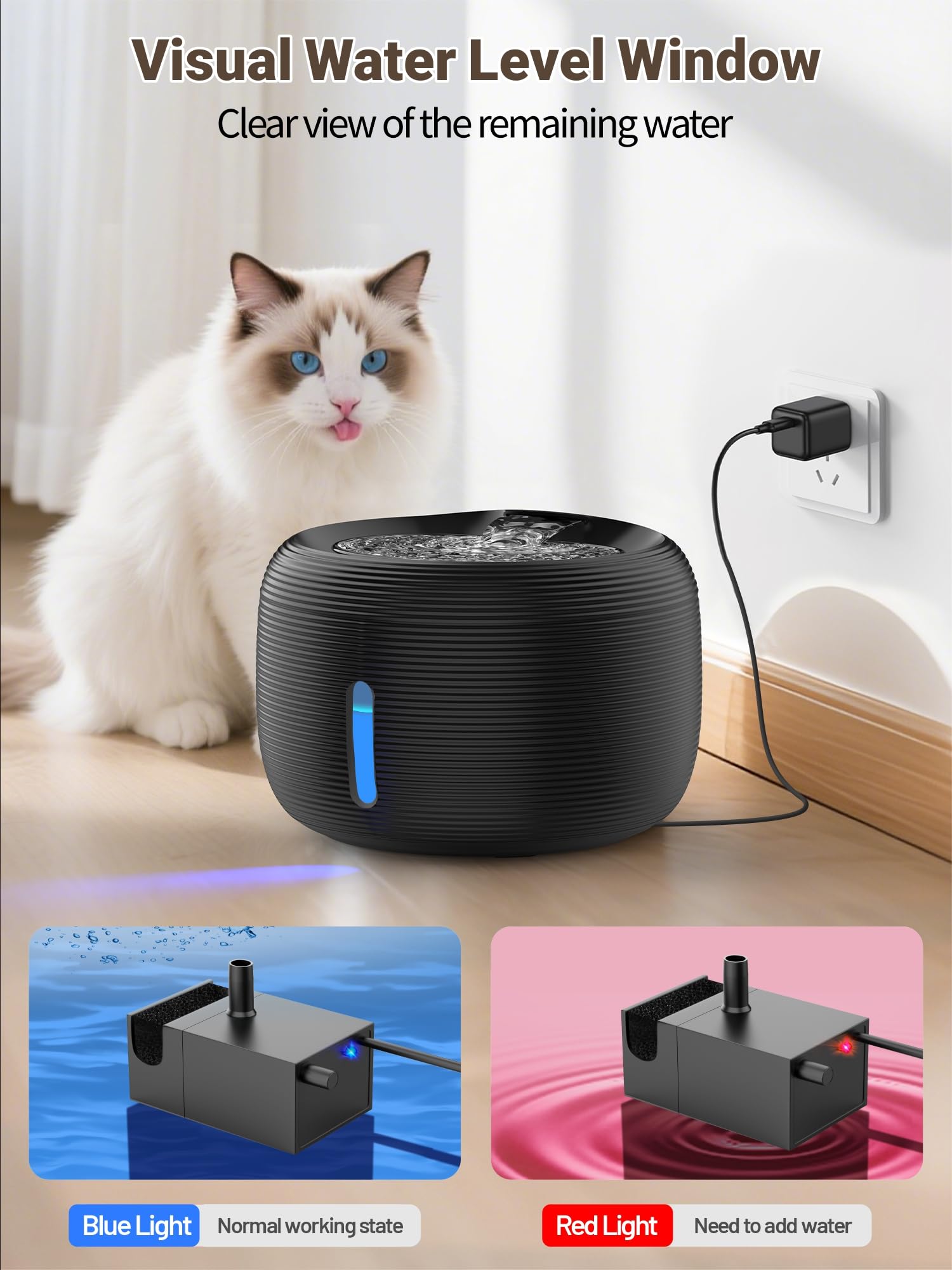 SIBAYS FS77 cat water fountain - LED indicator shows fill level