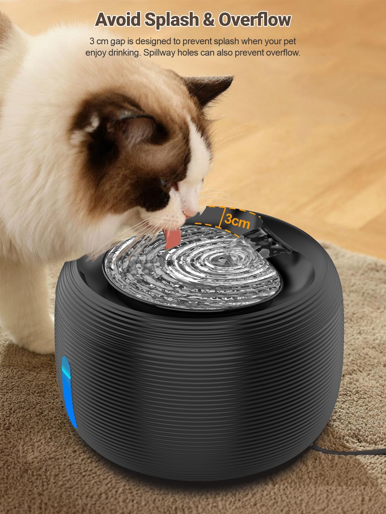 SIBAYS FS77 cat water fountain - water level window blue-to-red reminder