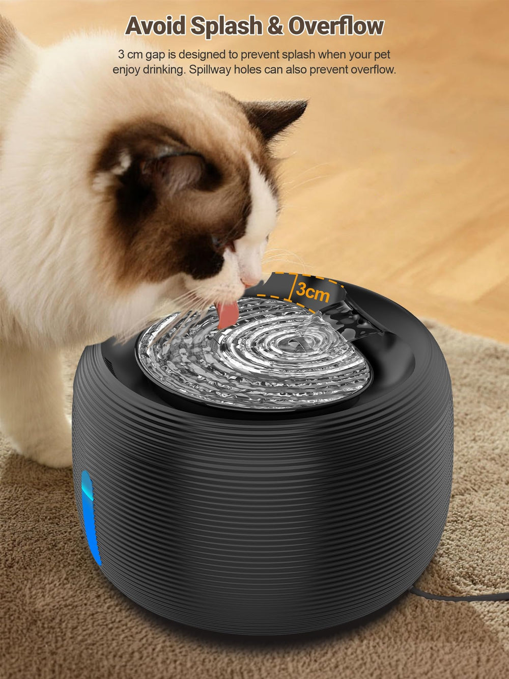 SIBAYS FS77 cat water fountain - water level window blue-to-red reminder