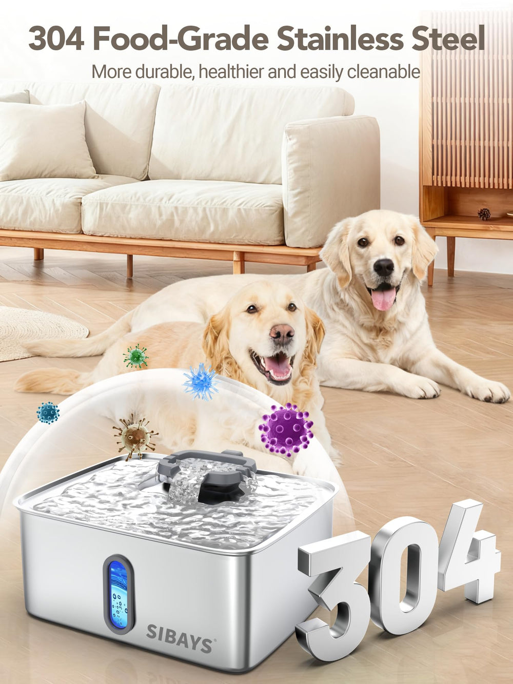 SIBAYS FS78 stainless steel close-up emphasizes durability and easy cleaning.
