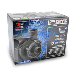 Sicce MULTI 5800 back view highlights dual-use capability for submerged or inline setups.