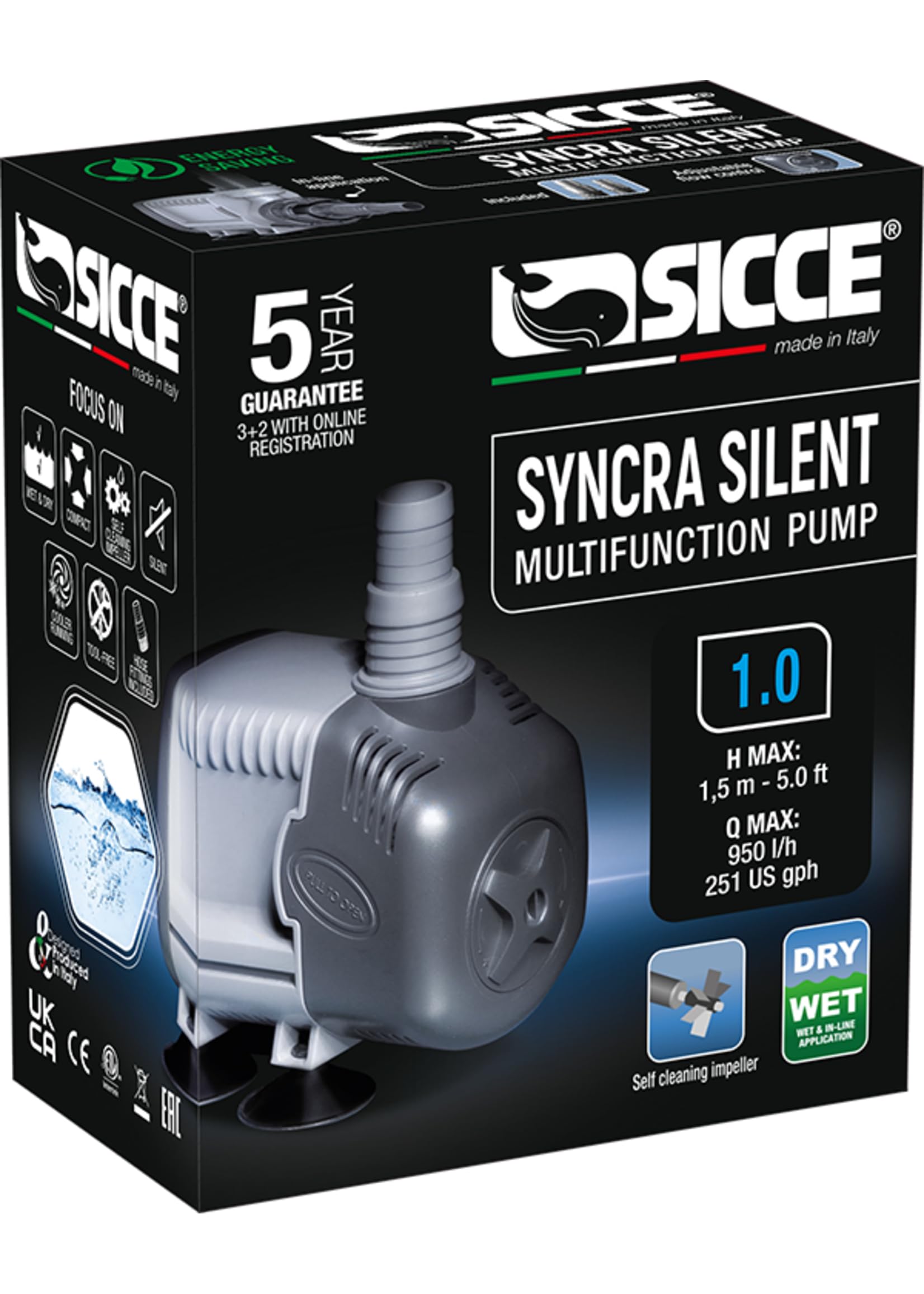 Sicce Syncra Silent 1.0 pump quiet operation in freshwater and saltwater.