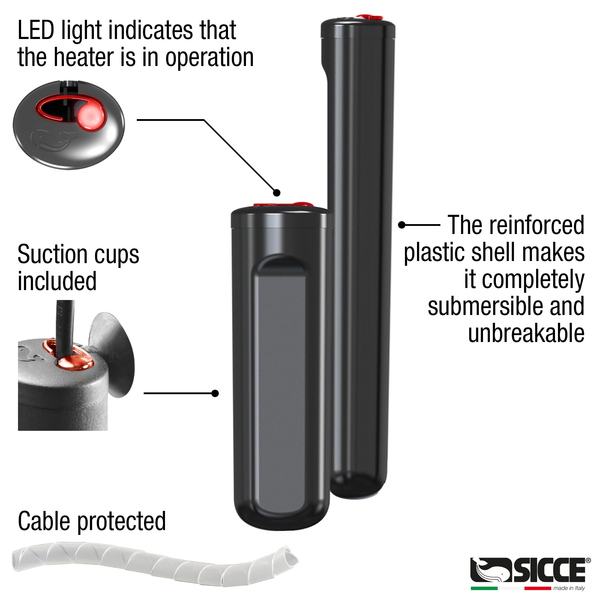 Sicce small-tank setup with heater highlights compact footprint.
