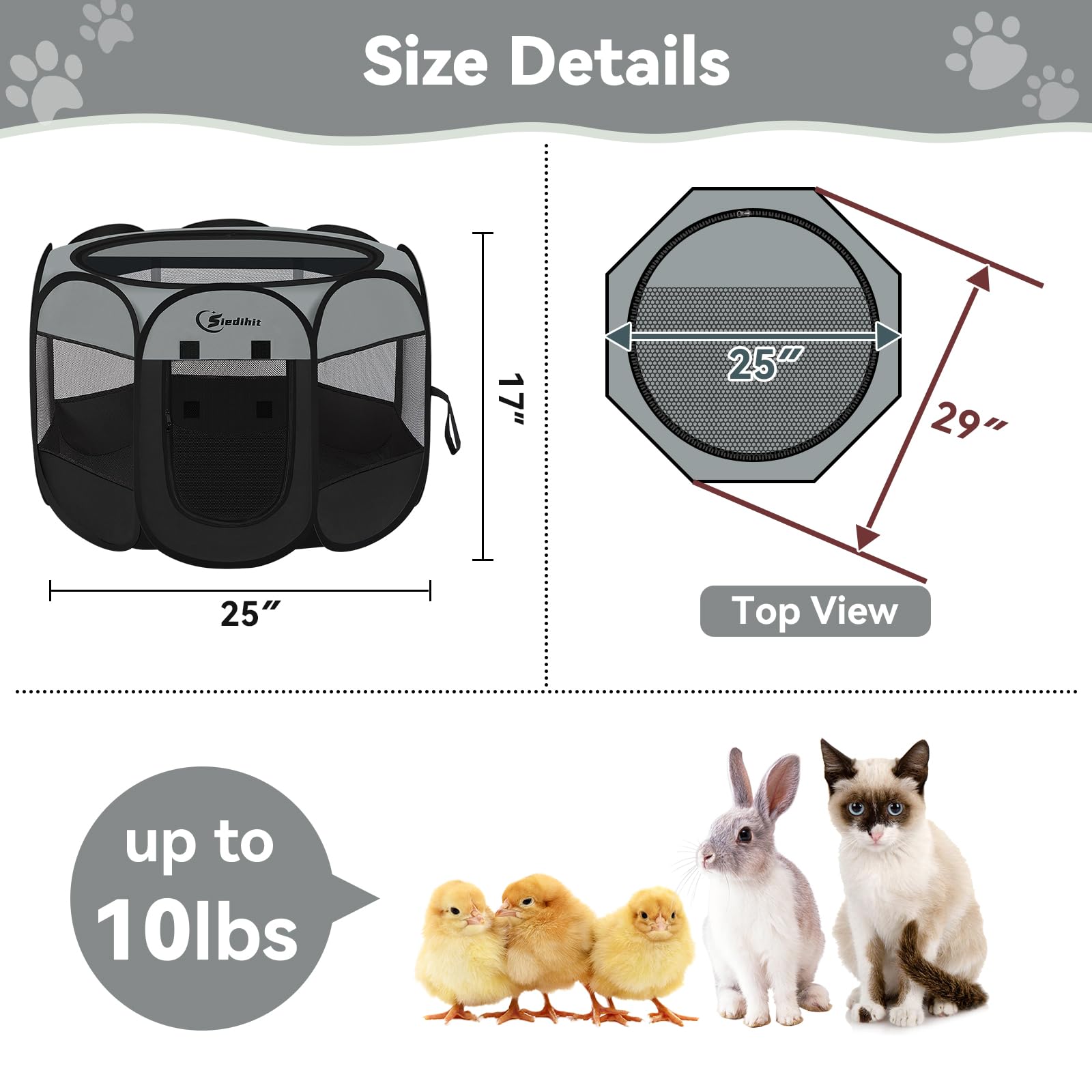 Siedihit dark grey playpen removable top for easy cleaning and indoor use
