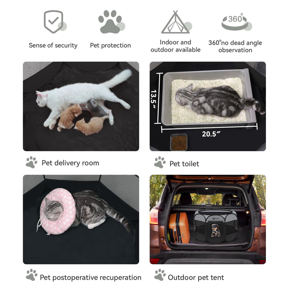 Siedihit dark grey pet playpen outdoors with pets enjoying fresh air