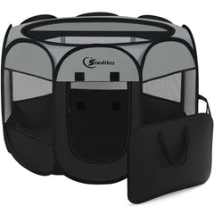 Siedihit dark grey playpen folded in tote bag for easy transport