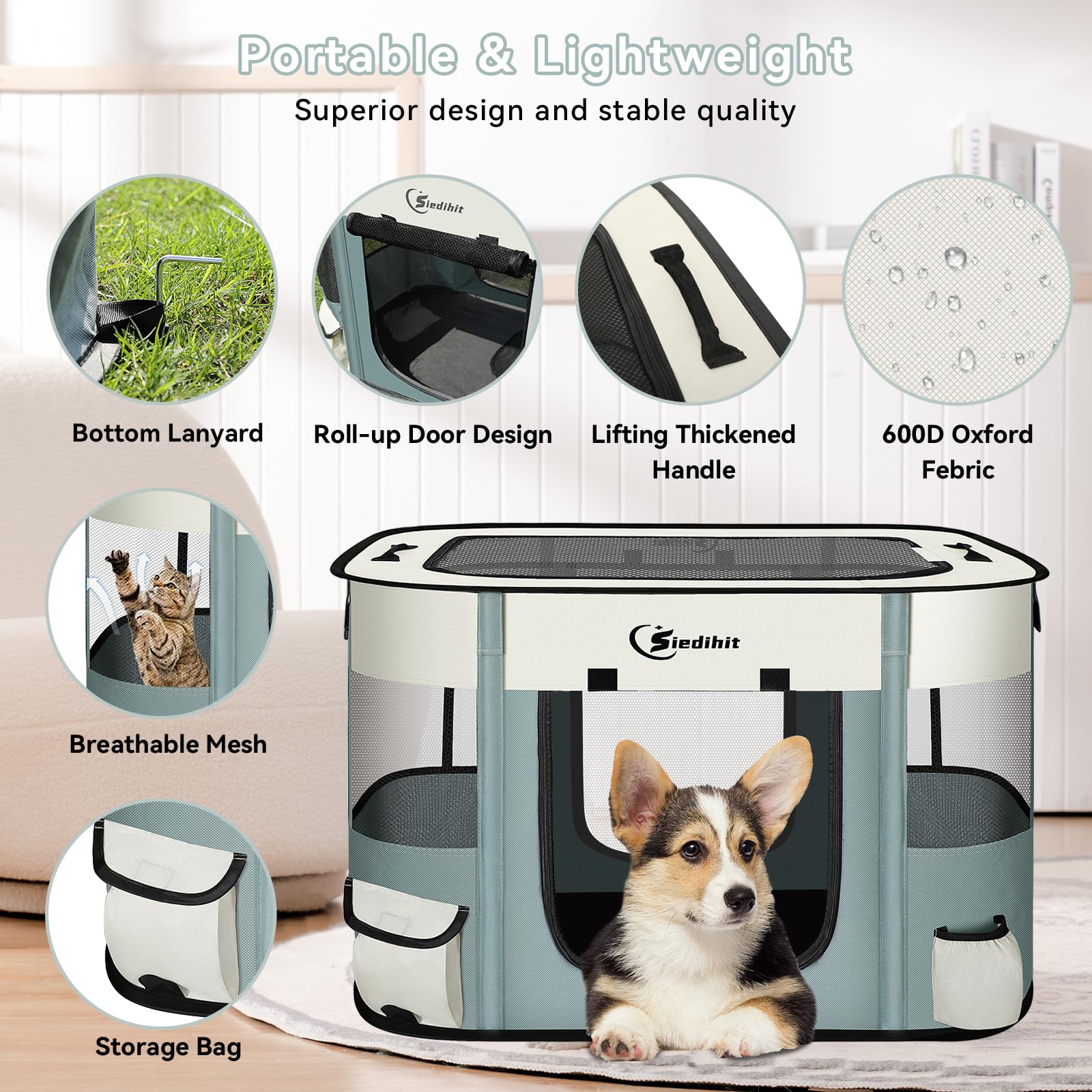 Siedihit Dog Cat Playpen car-trunk-setup for convenient travel.