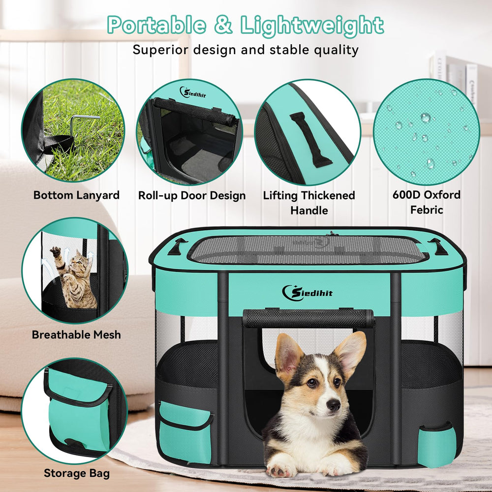 Siedihit size-medium playpen demonstrates fit for small to mid-size pets.
