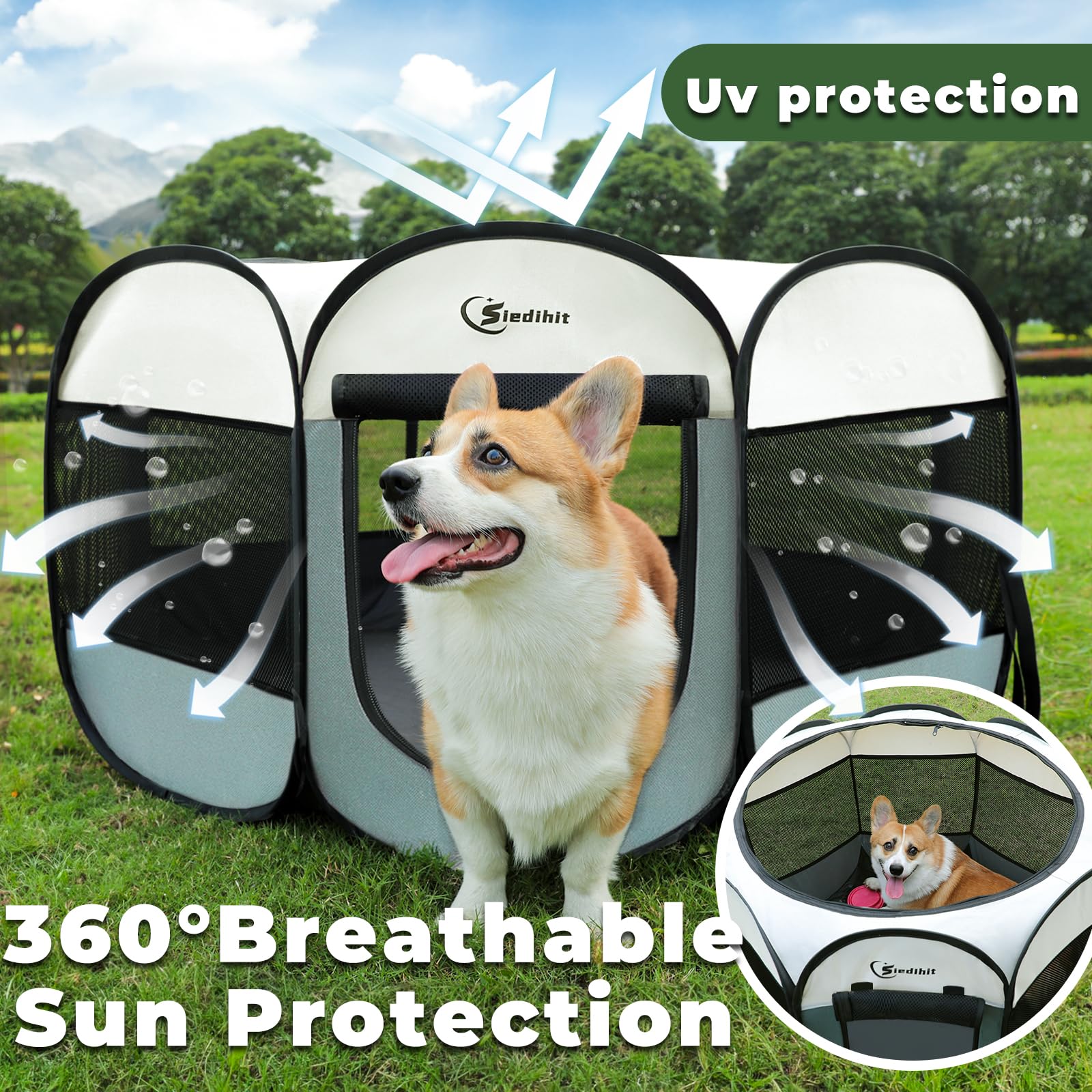 Siedihit Dog Playpen 360 degree view enables easy monitoring of pets