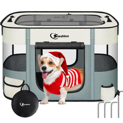Siedihit dog playpen assembly step demonstrates quick setup for home or travel use.