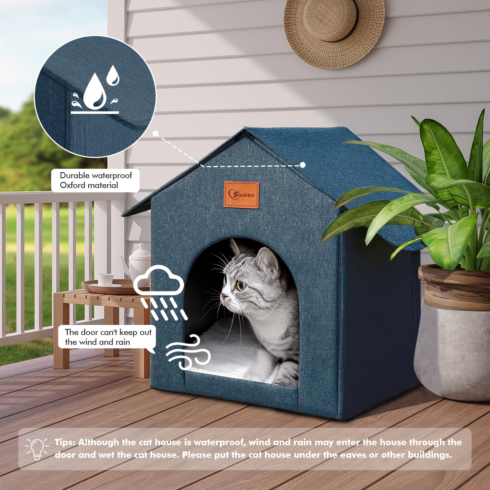 Siedihit outdoor cat house collapsible design enables easy setup and cleaning.
