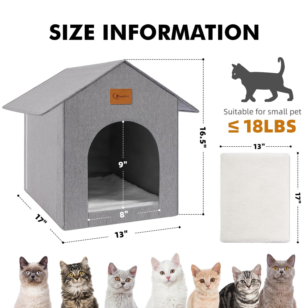 Siedihit outdoor cat house dimensions 13w x 17l x 16h provide spacious interior.