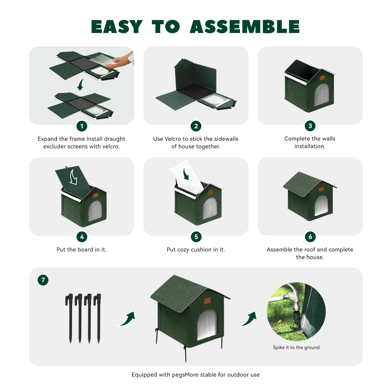 Siedihit outdoor cat house easy to assemble with Velcro no tools