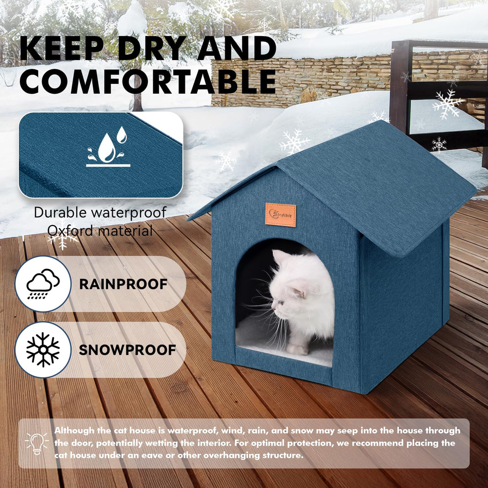 Siedihit outdoor cat house entrance detail demonstrates accessible space and easy entry.