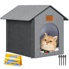 Siedihit outdoor cat house front view shows weather resistant Oxford shell for year round shelter