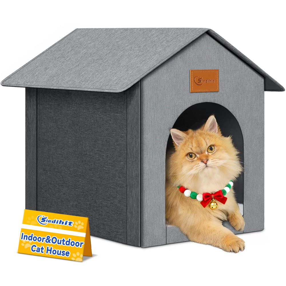 Siedihit outdoor cat house with waterproof exterior keeps rain out for dry naps.