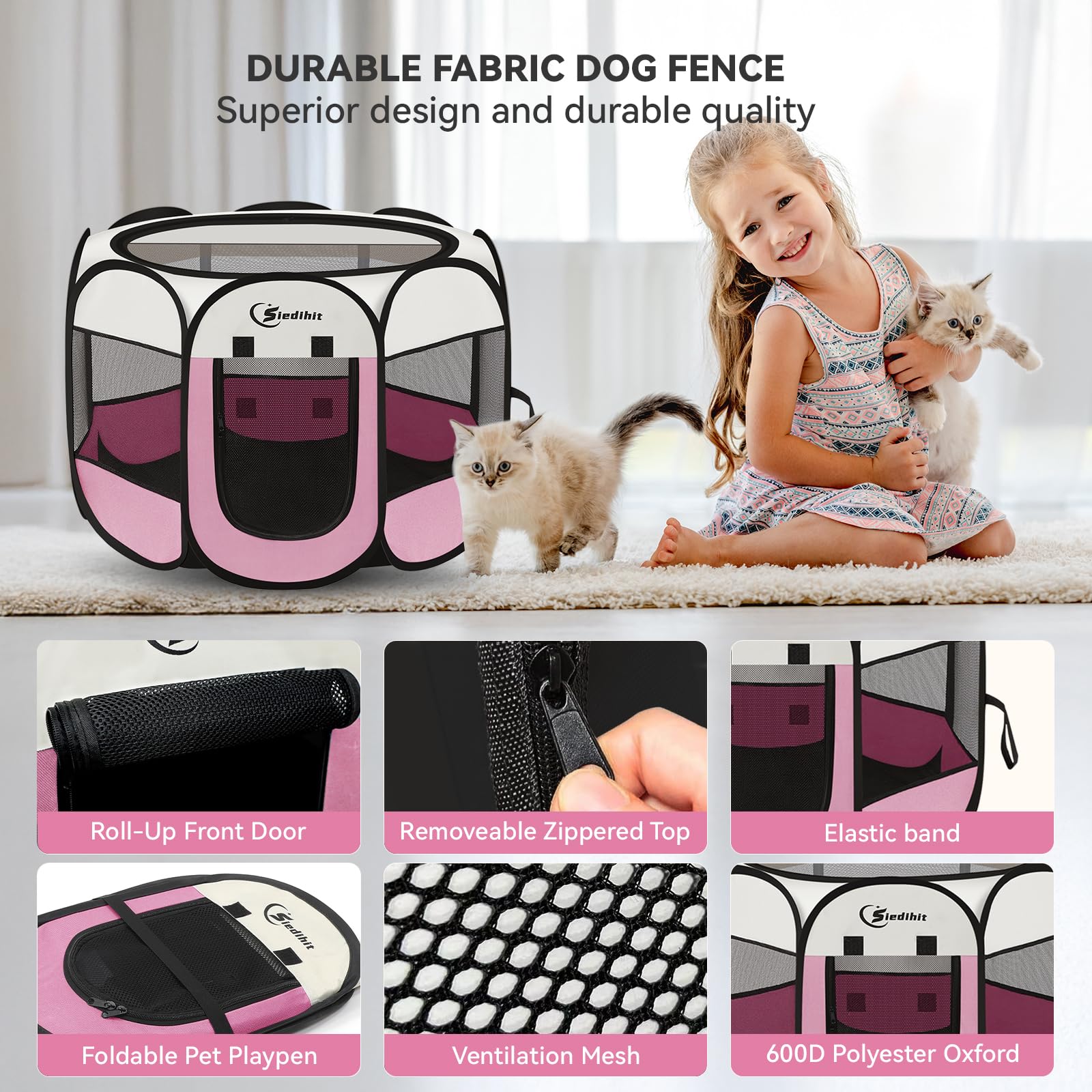Siedihit pink playpen folded into a tote bag for transport