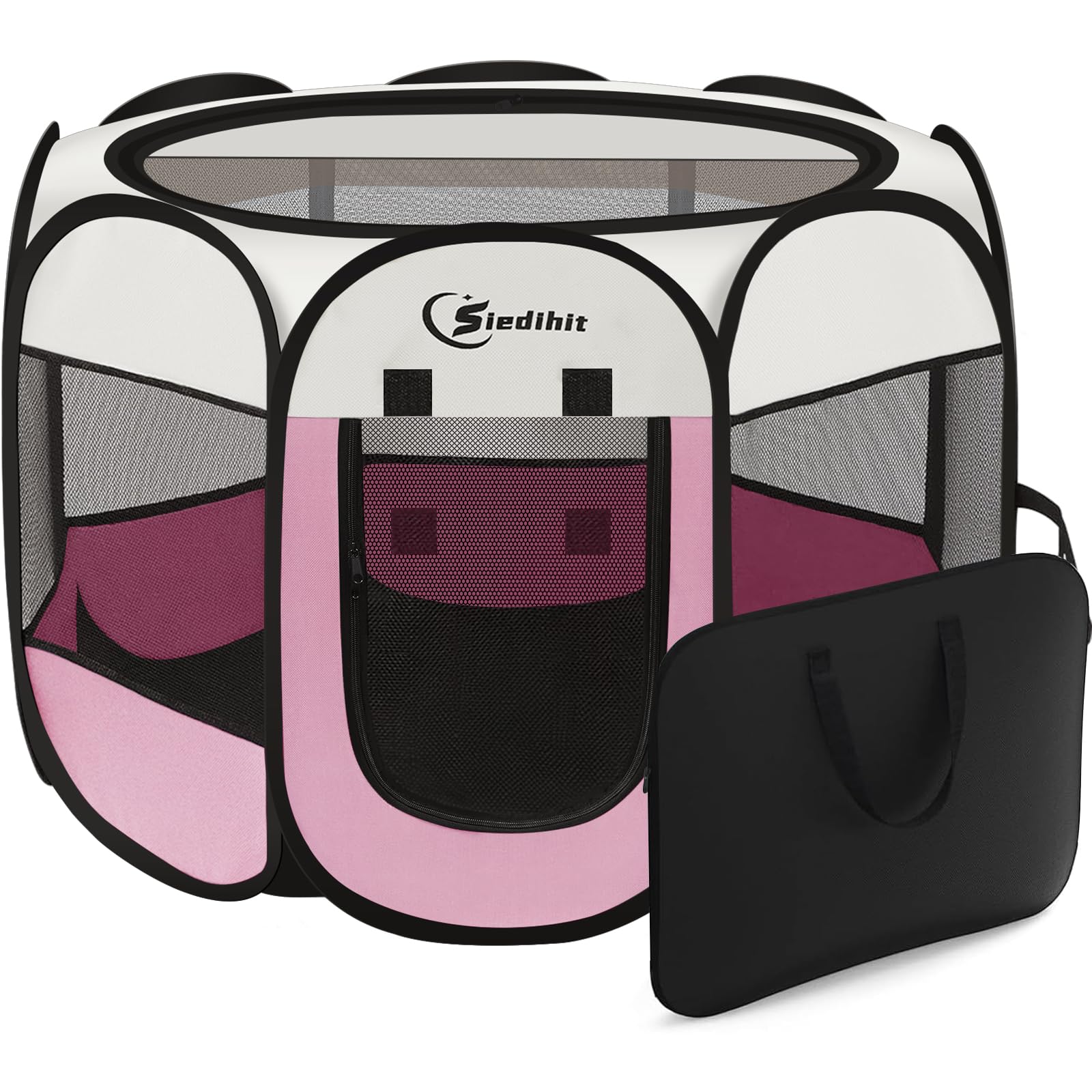 Siedihit pink playpen side panels provide 360-degree visibility for monitoring
