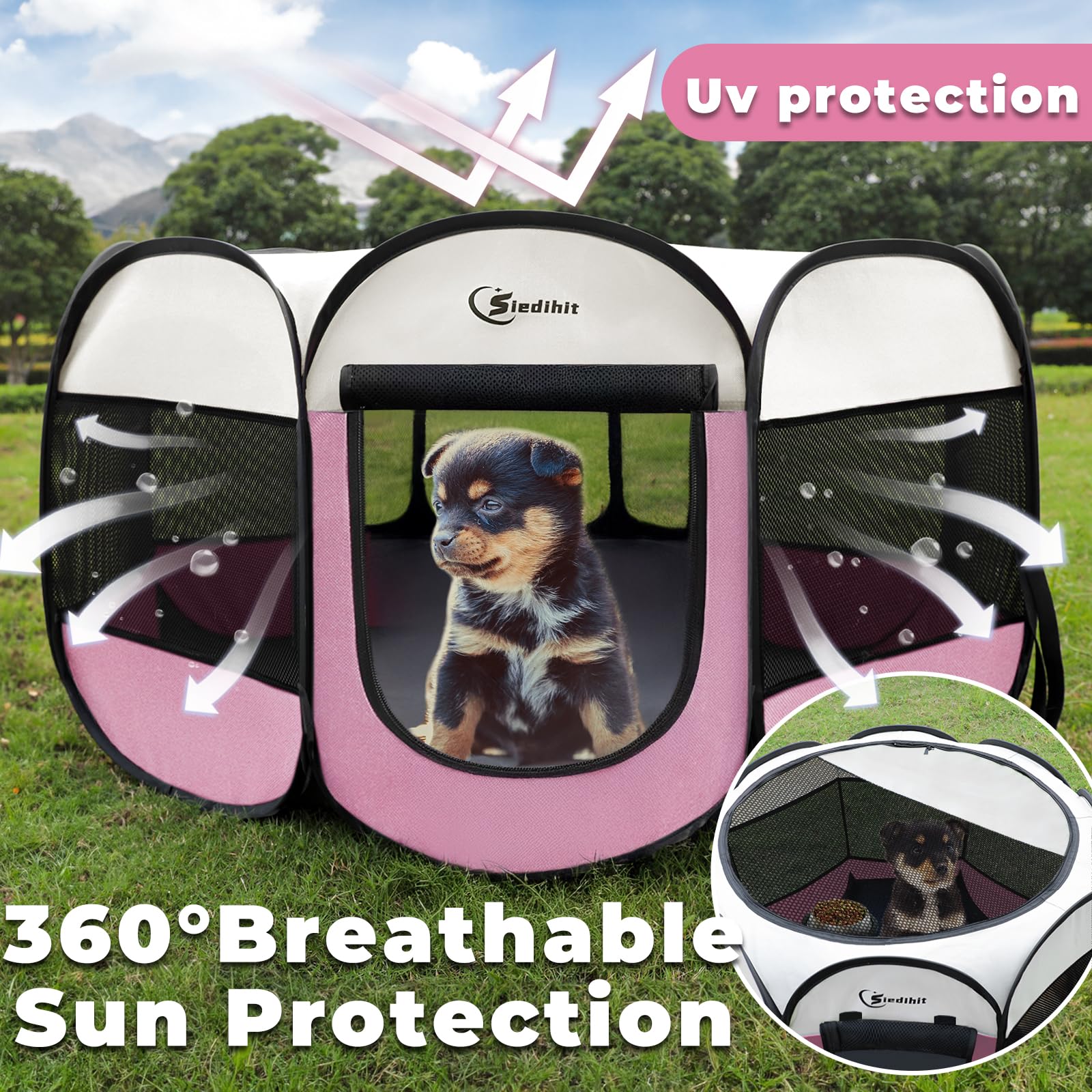 Siedihit pink playpen interior is airy for play and rest
