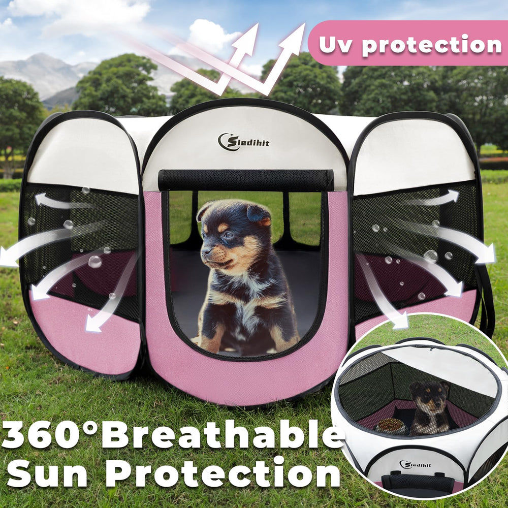 Siedihit pink playpen interior is airy for play and rest