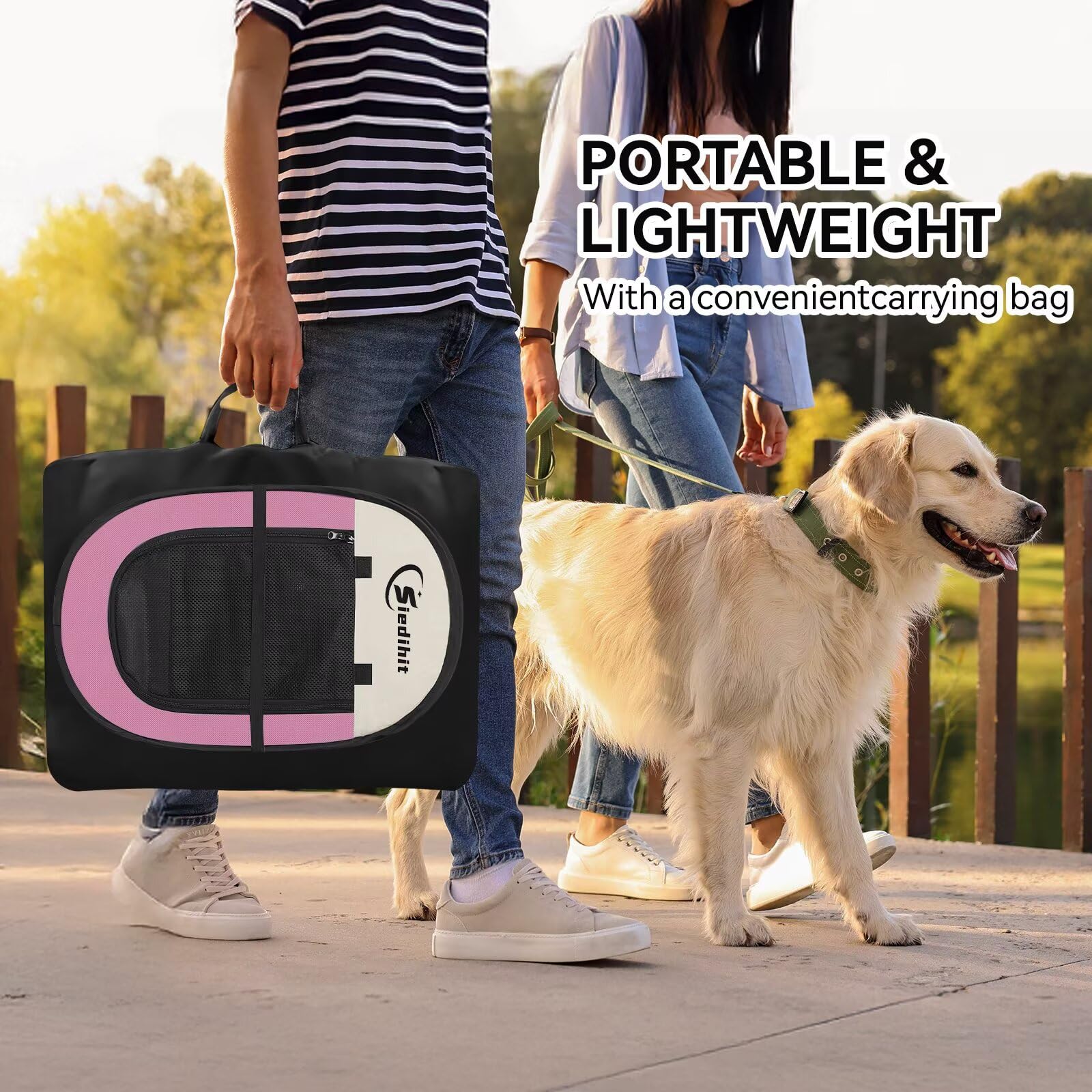 Siedihit pink dog playpen door entry enables easy access and safety.