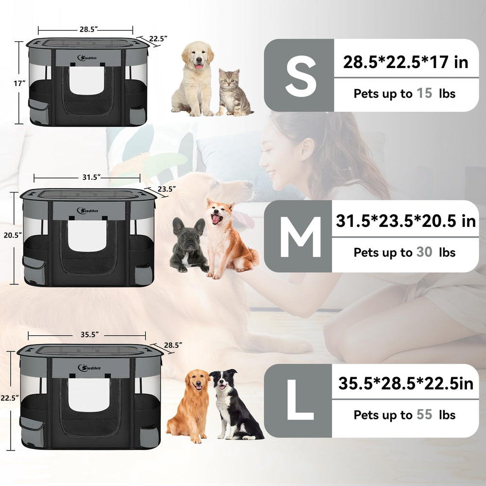Siedihit playpen available in multiple sizes to fit small to medium pets.