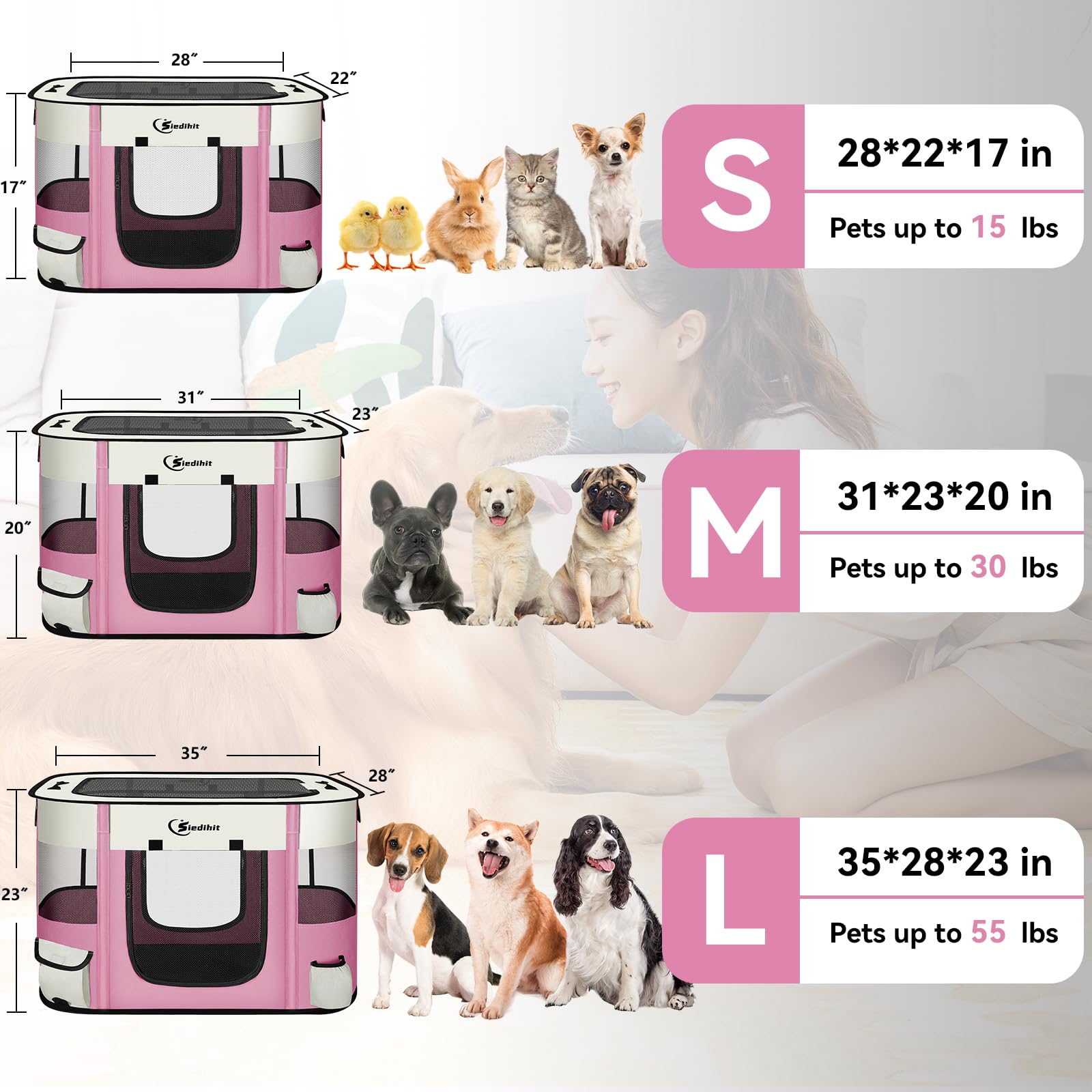 Siedihit playpen pink large side view shows indoor-outdoor versatility.