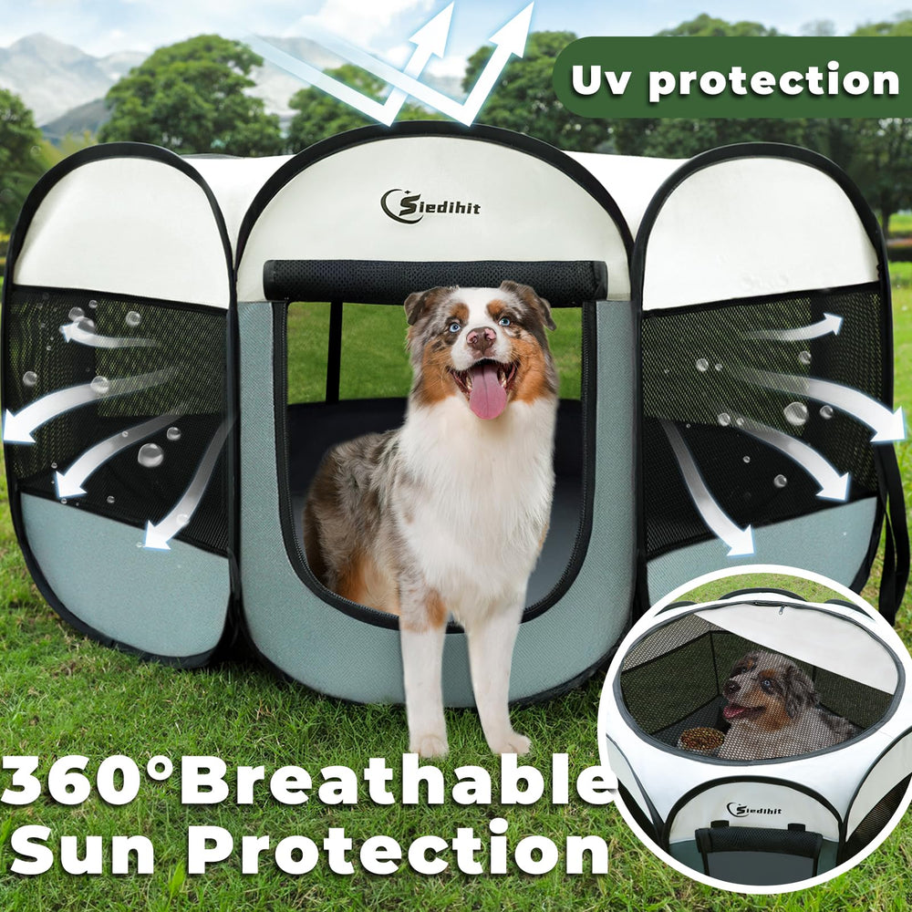 Siedihit playpen ventilated mesh panels offer 360-degree visibility and airflow.