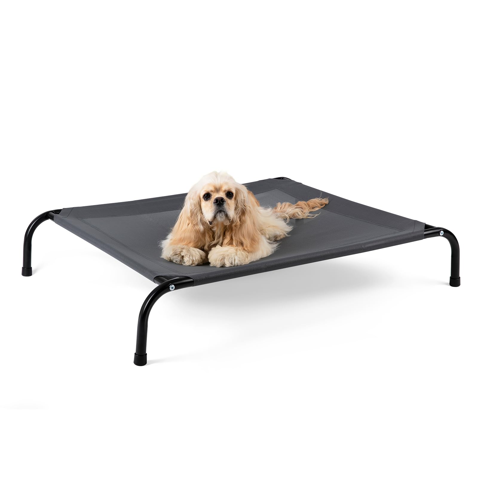 SIEMOUR cooling elevated dog bed with breathable mesh for cooler naps.