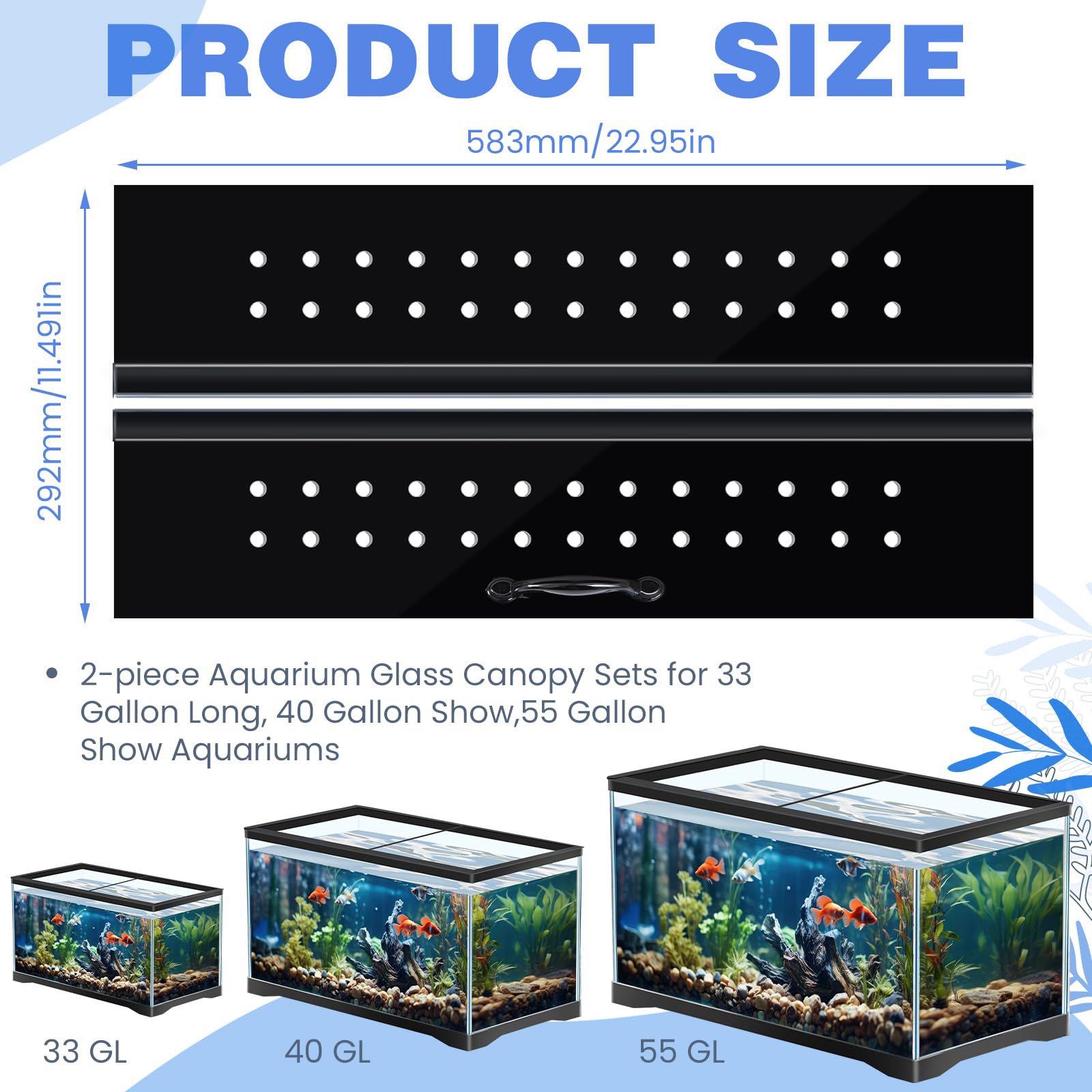Sieral aquarium canopy 2-piece open view demonstrates easy access and folding design