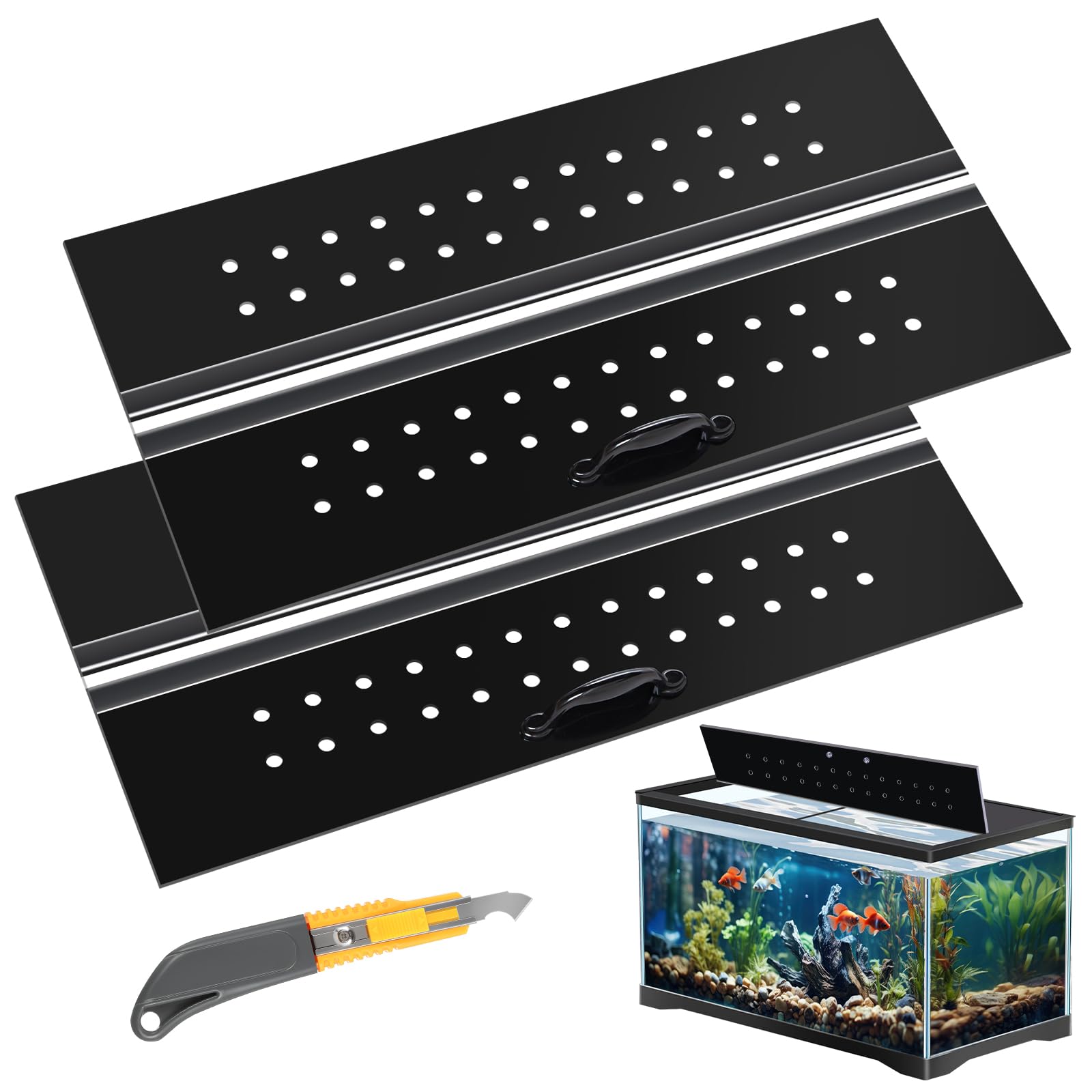 Sieral aquarium canopy 2-piece side view highlights durable polycarbonate lid for spill protection