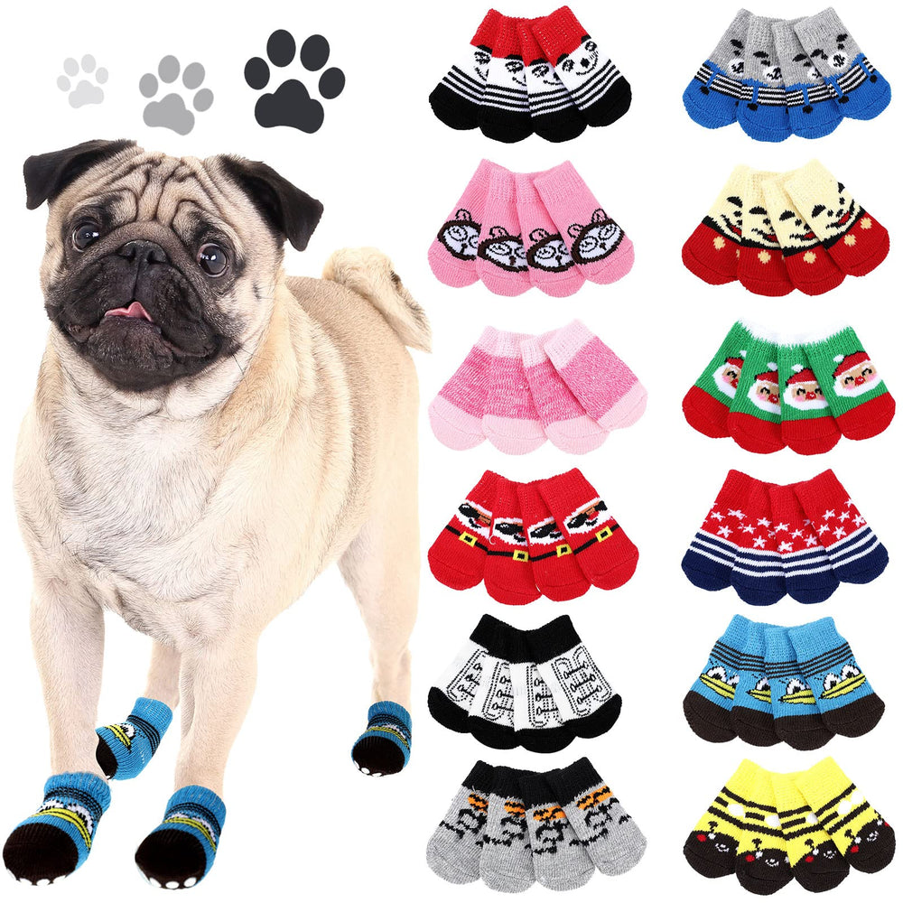 Sieral dog socks bear-pattern provide indoor traction and floor protection for small dogs.