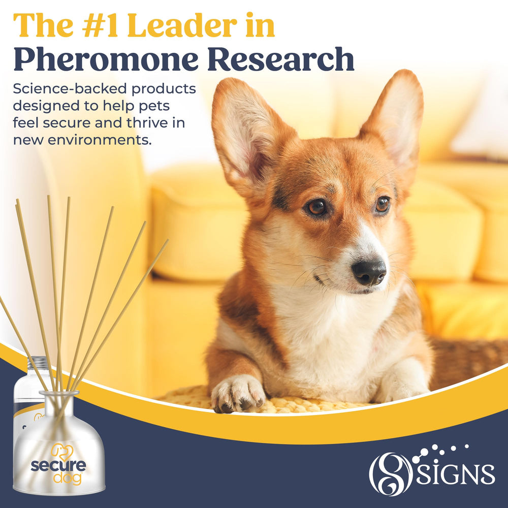 SIGNS SecureDog diffuser backed by pheromone research for canine well-being.