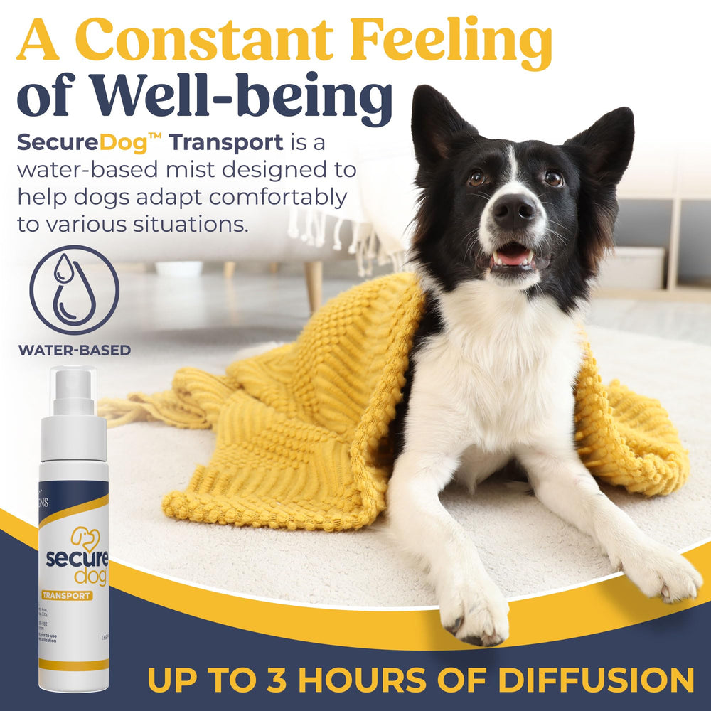 SIGNS SecureDog Transport spray application enables easy, alcohol-free calming during trips.