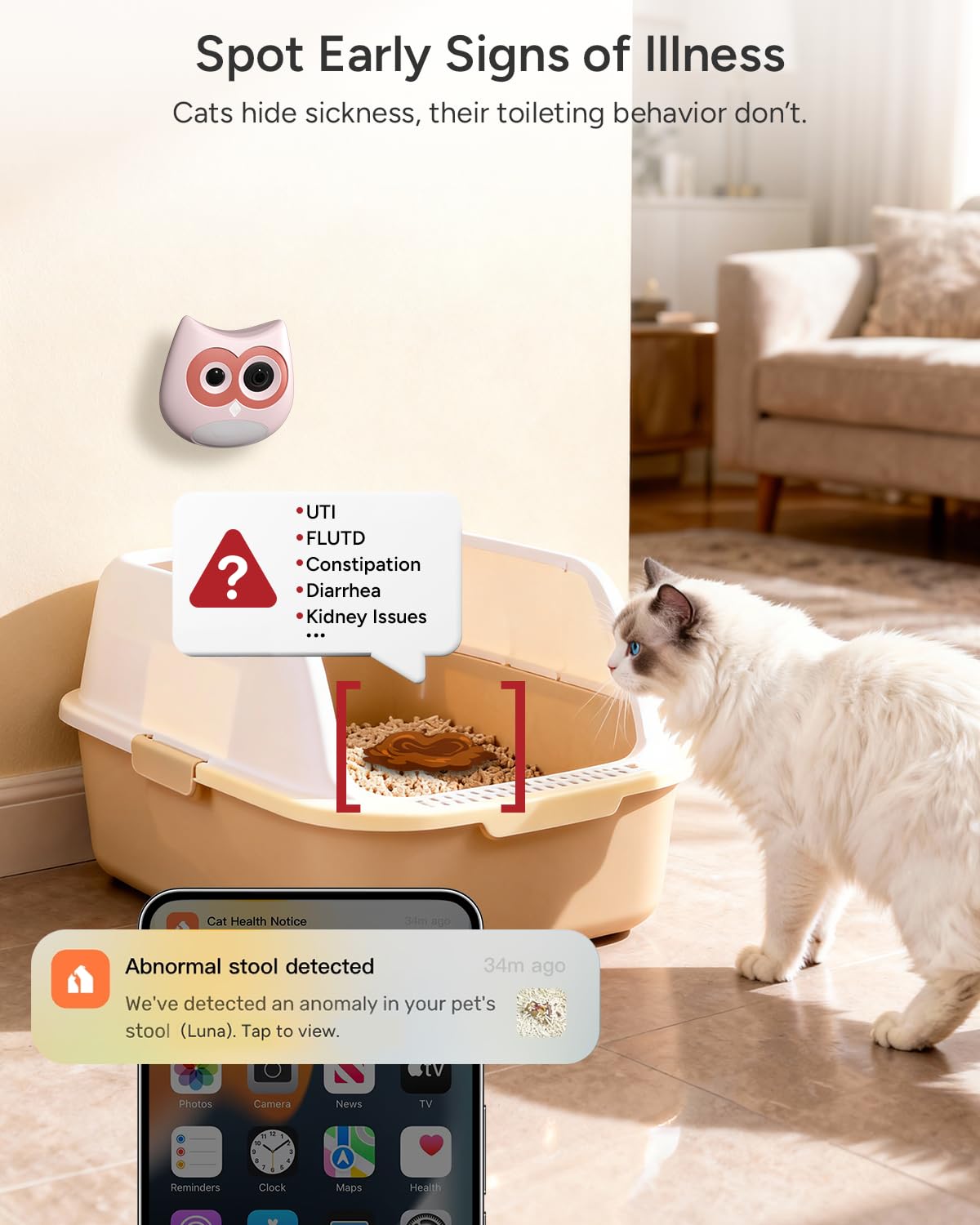 SiiPet LitterLens AI health alerts flag unusual toileting patterns